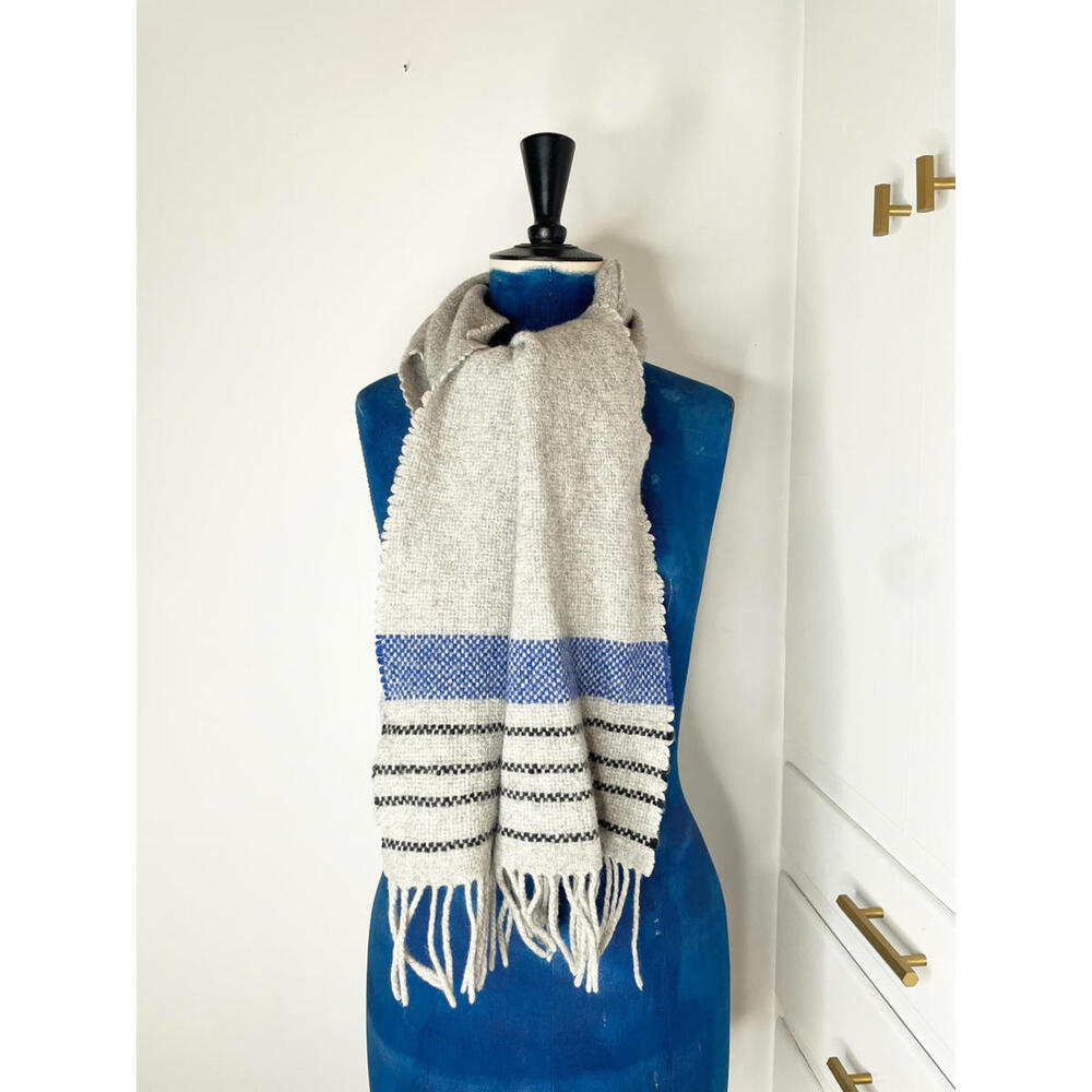 Cozy J.Crew Wool Blend Scarf with Blue and Black Stripes